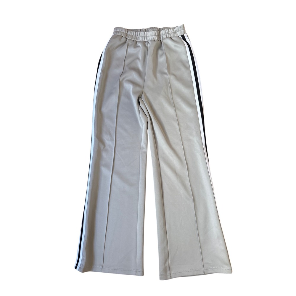 Stylewe Track Pants Women Beige Side Stripe Wide Leg Pintuck SIZE L